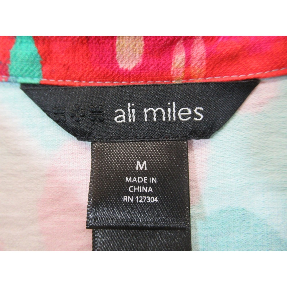 Ali Miles Floral Top Women Medium 3/4 Sleeve Art to Wear Hi Low - Picture 4 of 6